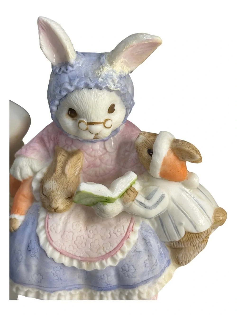 1986 Terragrafics Ceramic Momma Rabbit Babies Crescent Moon Night Light Electric